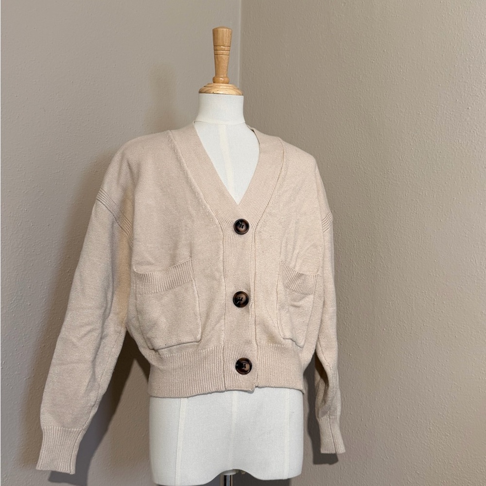 Philosophy Light Beige V-Neck Button Pocket Cardigan